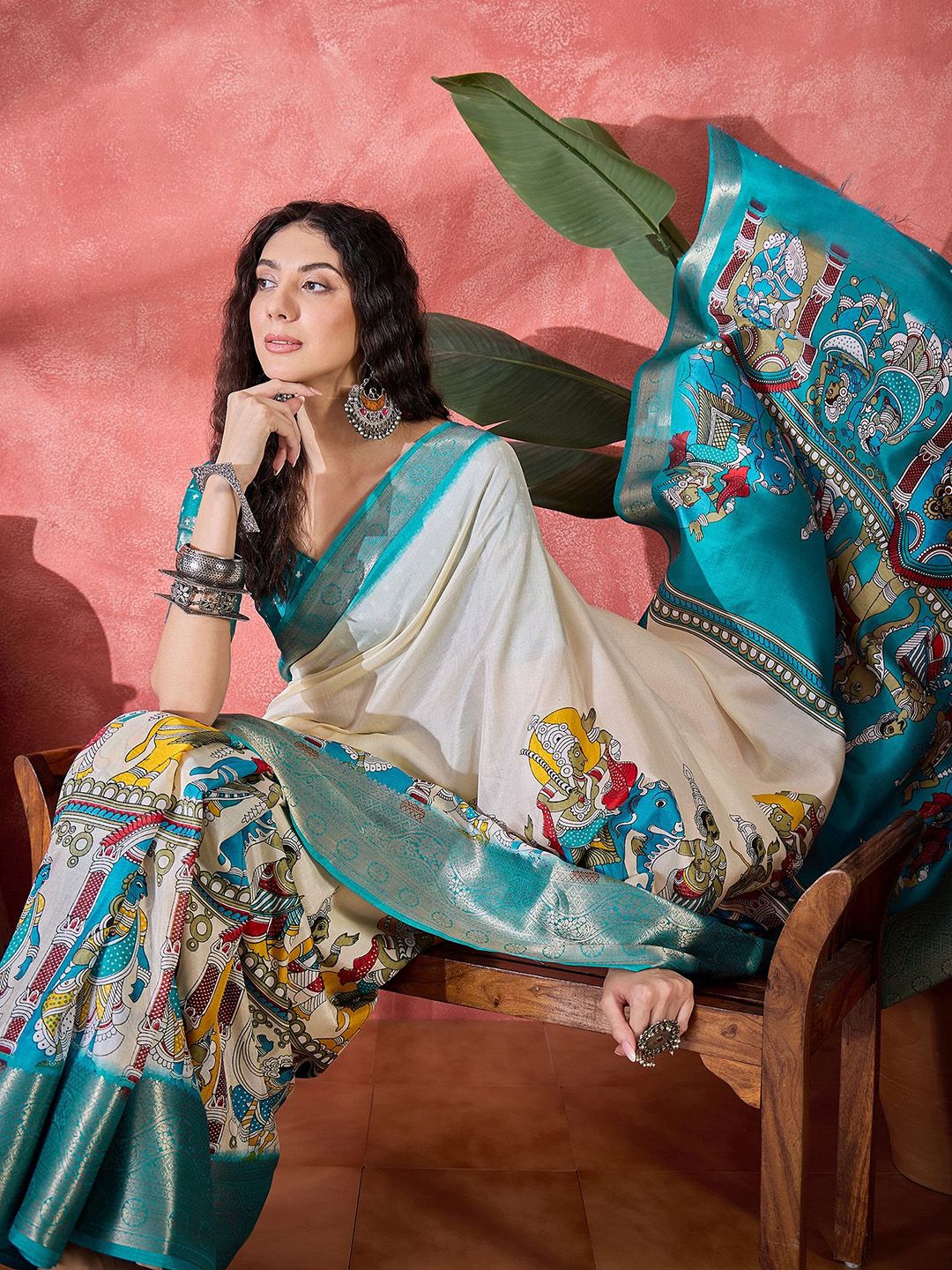 Sangria Woven Zari Kalamkari Saree with Blouse