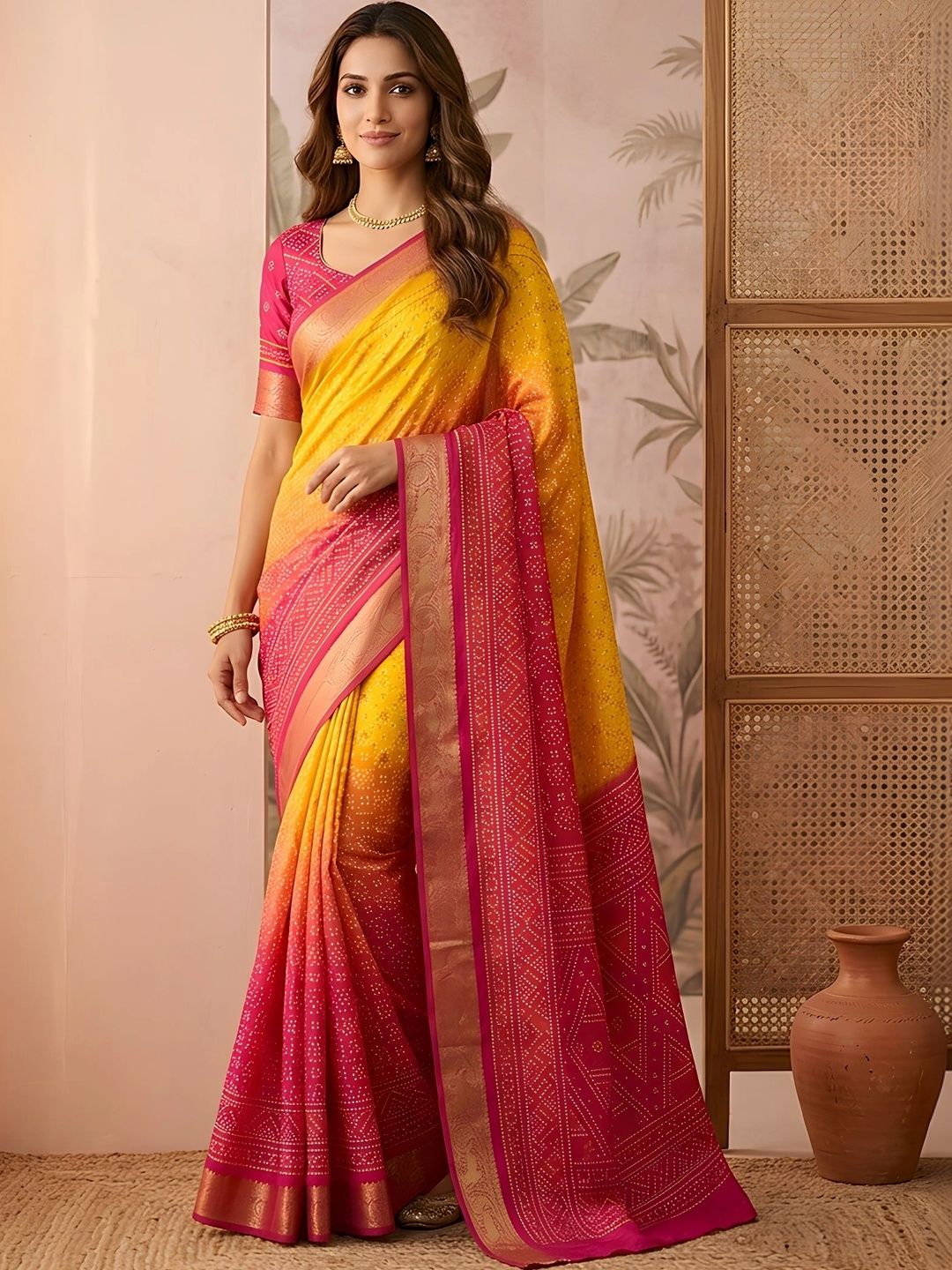 Sangria Zari Silk Blend Designer Bandhani Saree