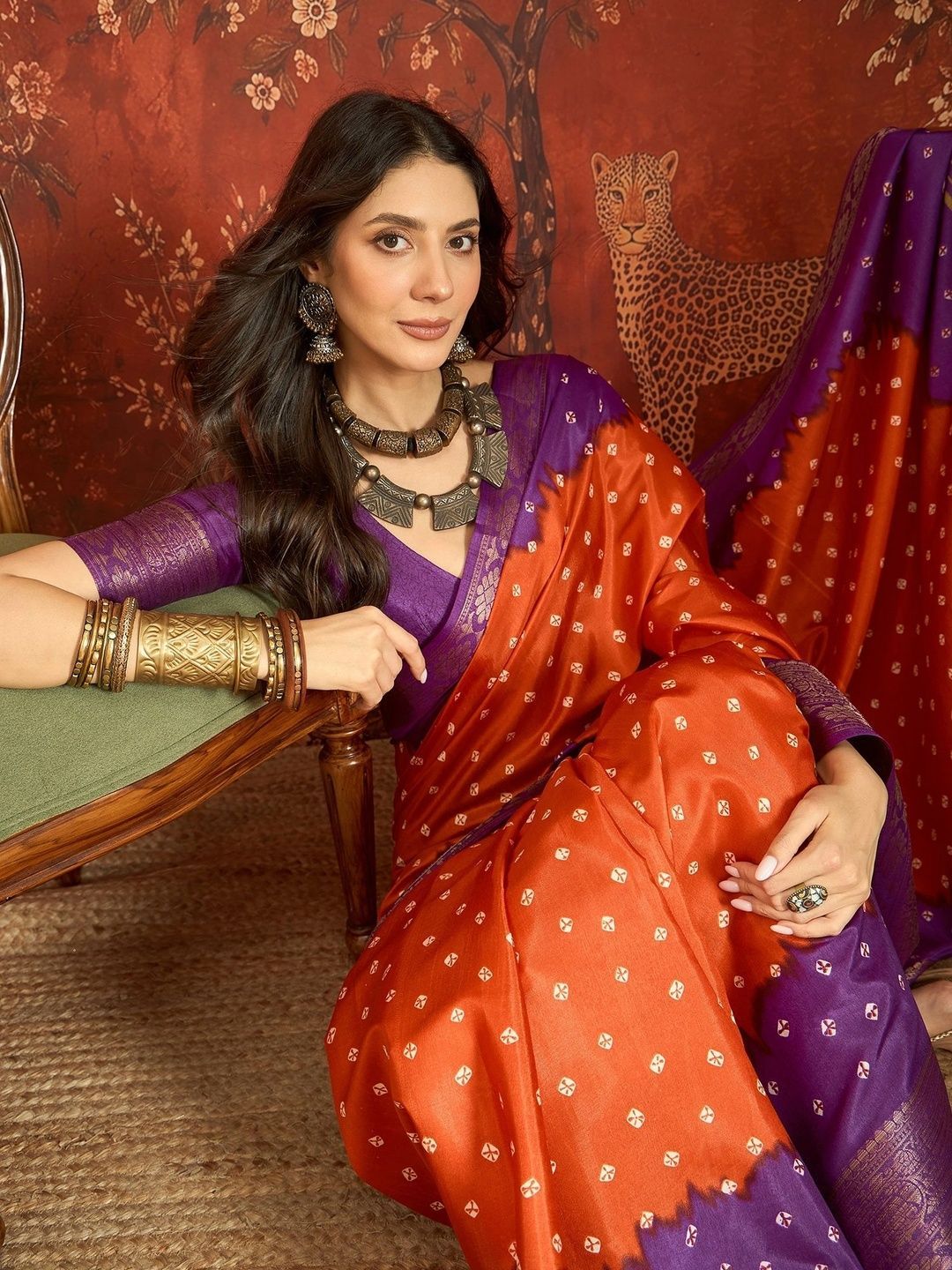 Sangria Zari Silk Cotton Kalamkari Bandhani Saree