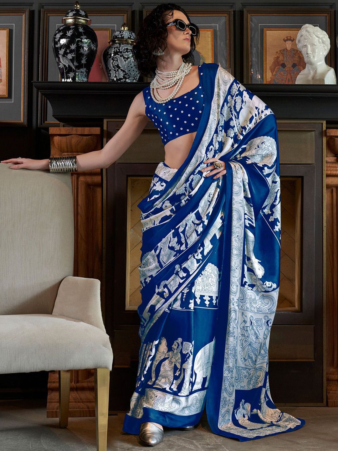Saree Mall Block Printed Kalamkari Saree