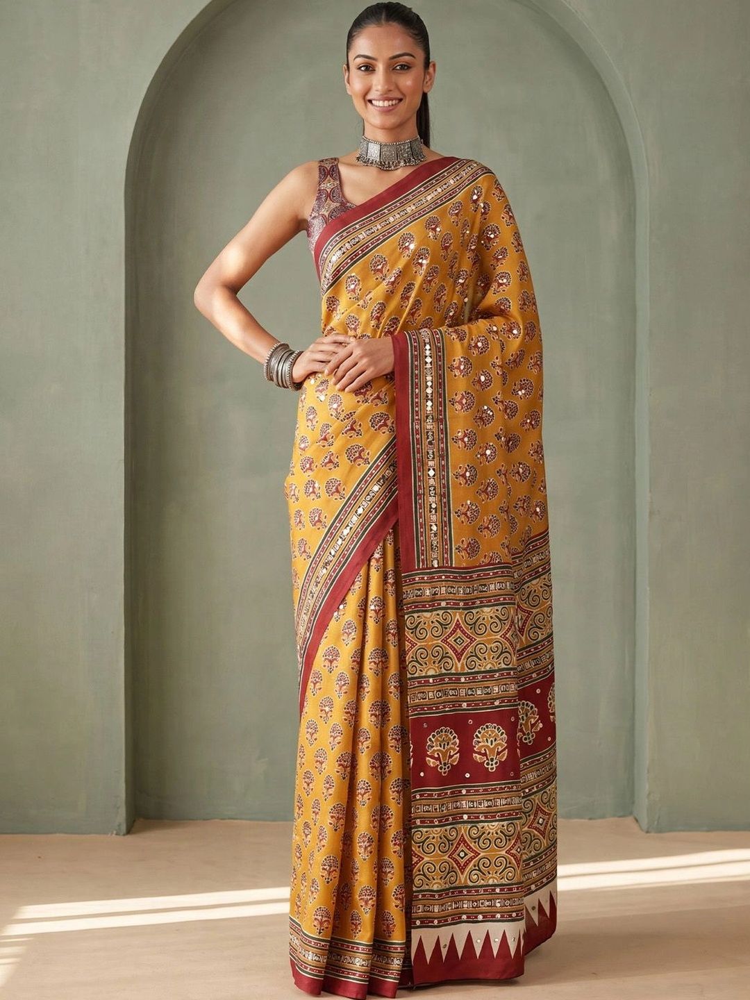 Saree Mall Satin Mirror Work Saree