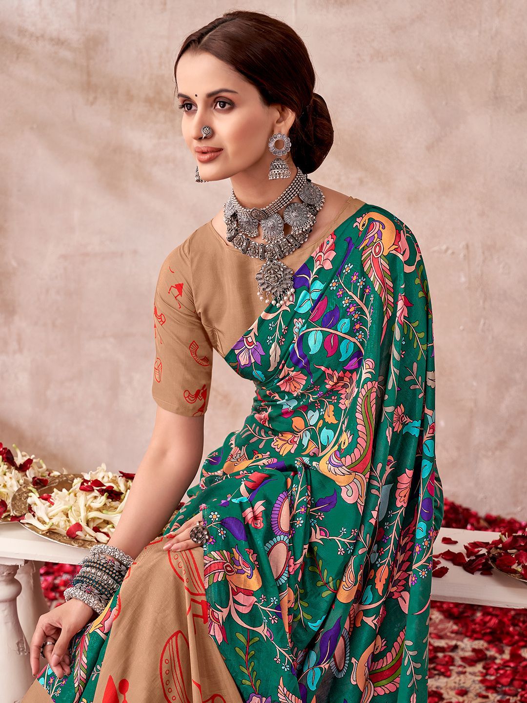 SARHA Pure Georgette Festive Kalamkari Saree