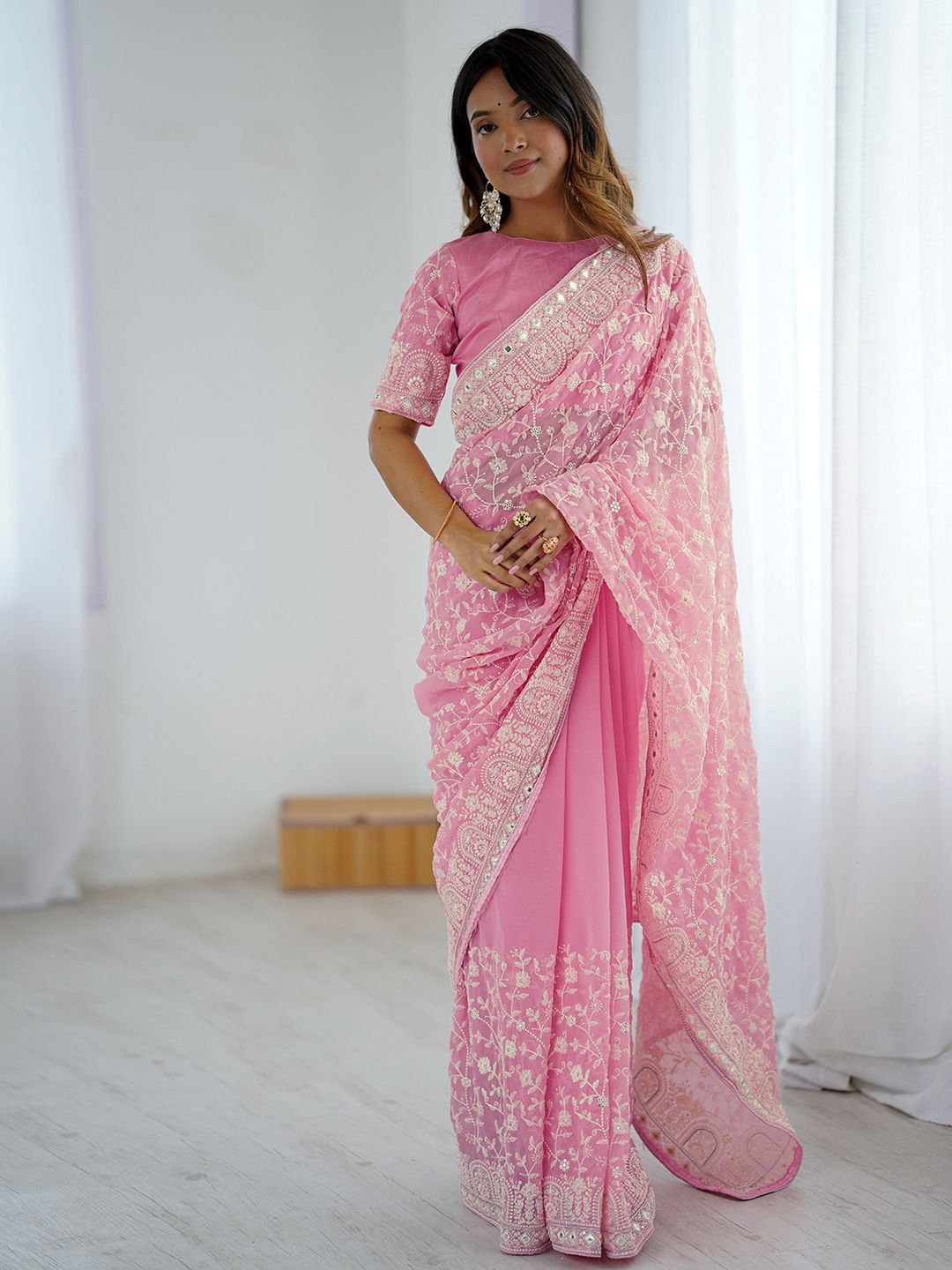 Satrani Georgette Chikankari Sarees Online