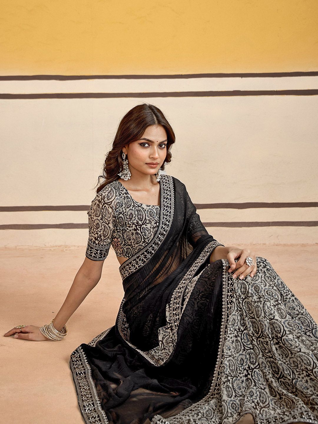 Satrani Sequinned Kalamkari Saree