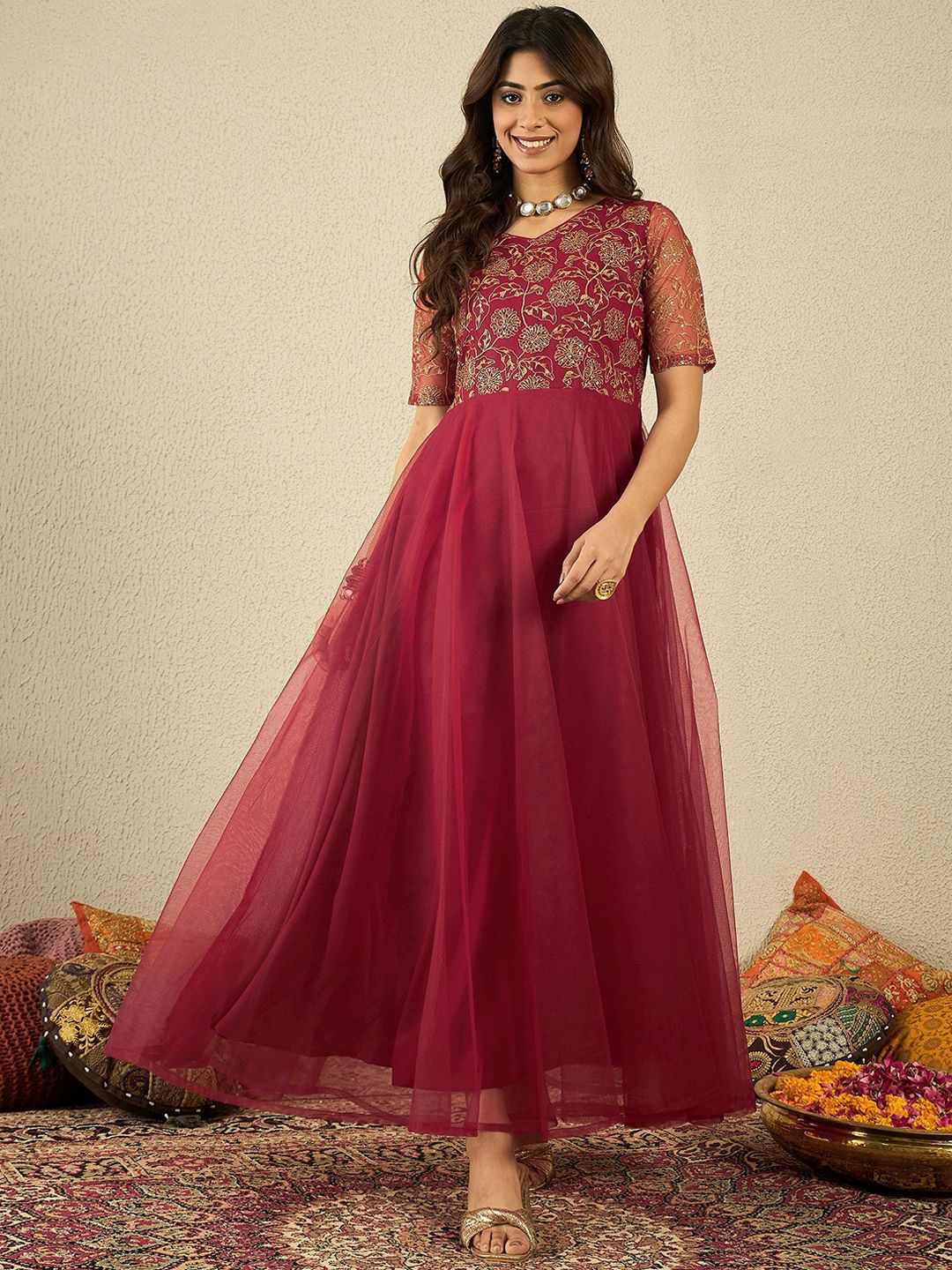 Sequinned A-Line Indo-Western & Ethnic Dress for Women