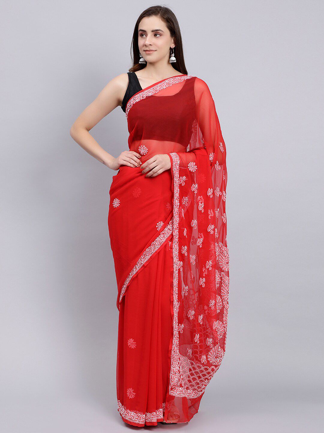 Seva Chikan Floral Embroidered Chikankari Sarees