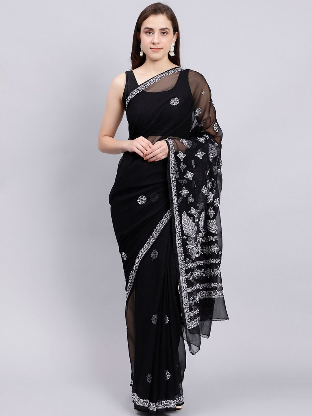 Seva Chikan Lucknowi Chikankari Sarees with Floral Motifs