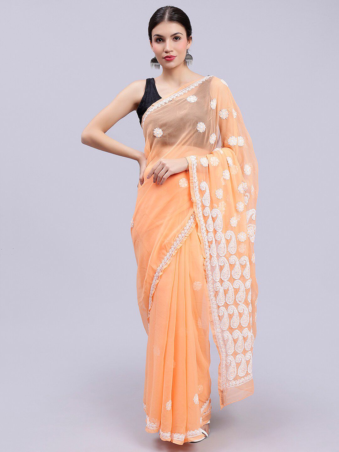 Seva Chikan Lucknowi Poly Georgette Chikankari Saree