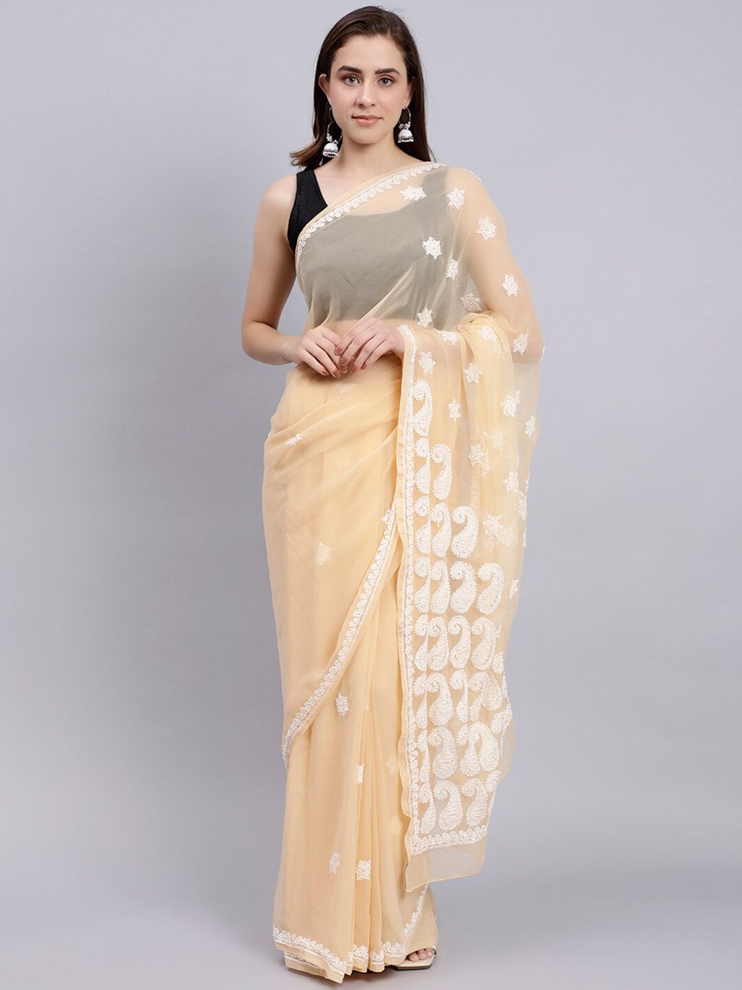Seva Chikan Paisley Lucknowi Poly Georgette Saree