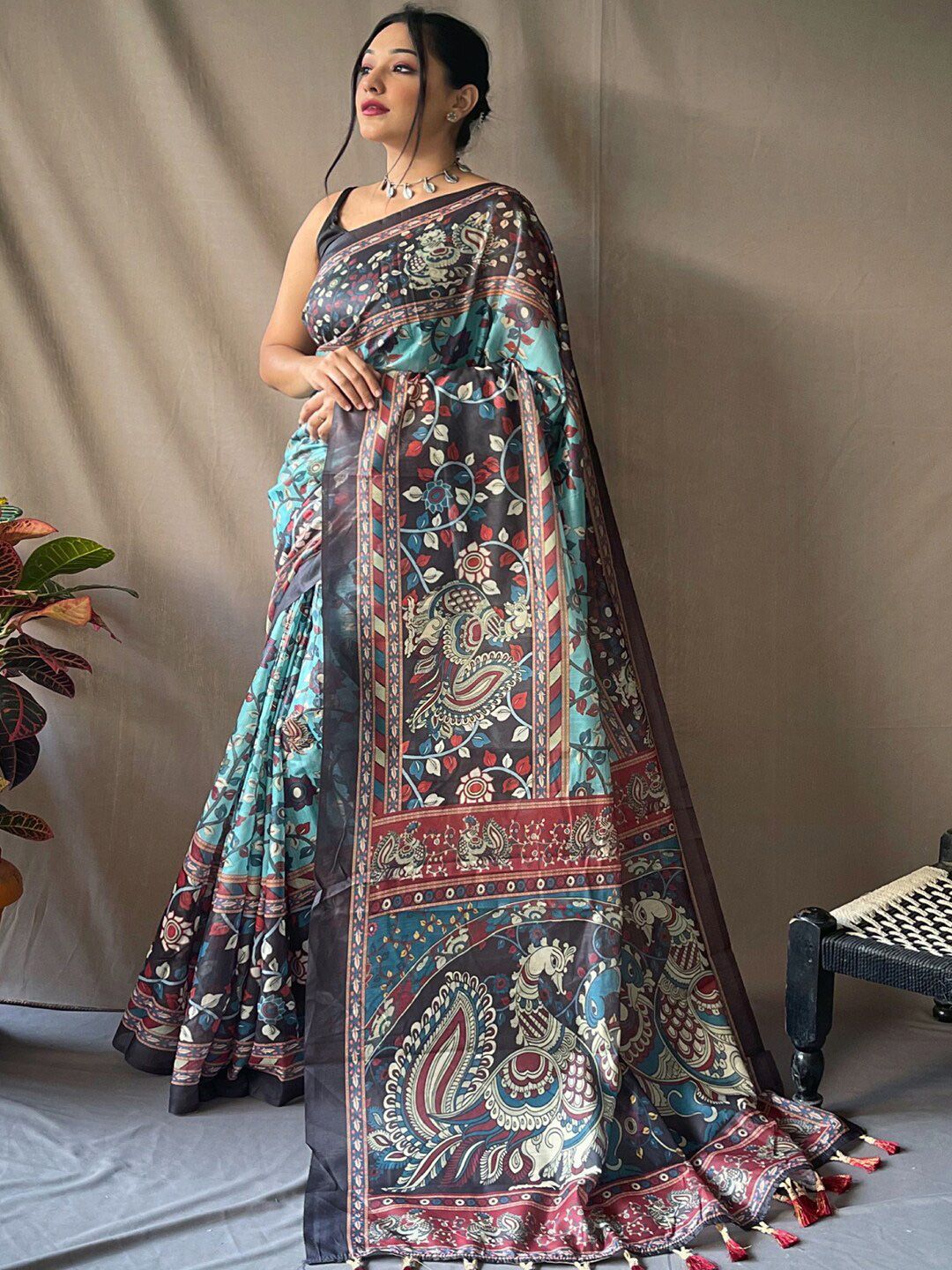 SGF11 Chanderi Kalamkari Tassel Saree