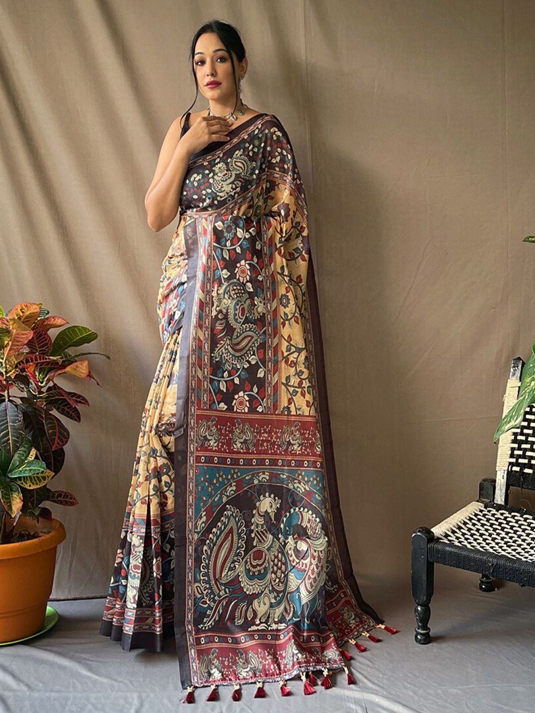 SGF11 Chanderi Tassel Accent Kalamkari Saree