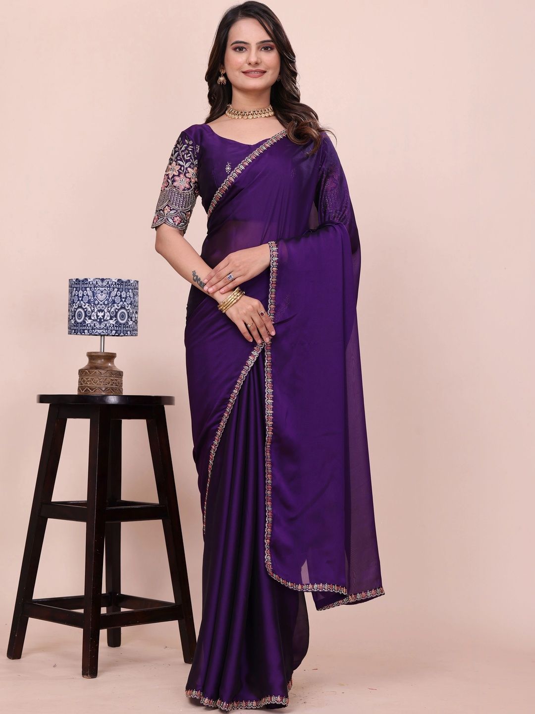 SHRIMAY Sequinned Silk Blend Kalamkari Saree