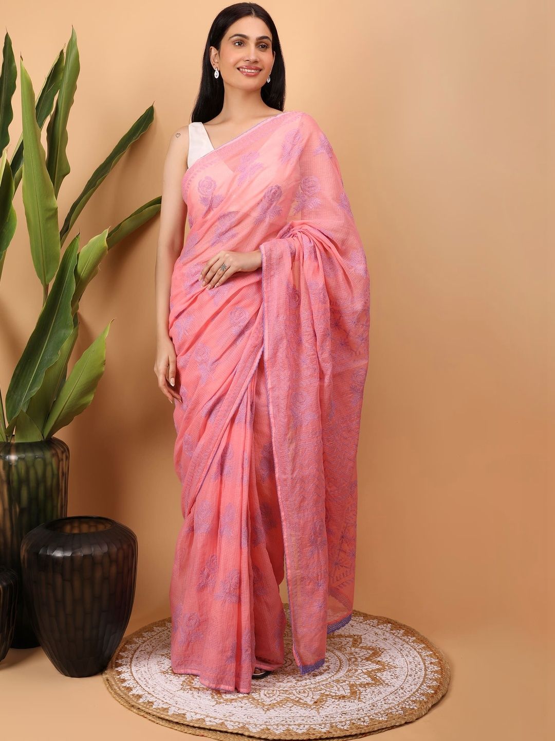 Shwet Floral Chikankari Kota Sarees