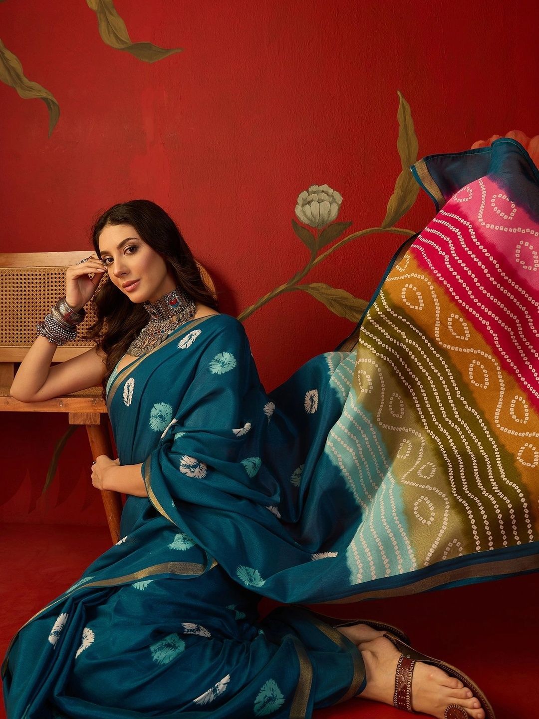 Silk Cotton Designer Bandhani Saree Women