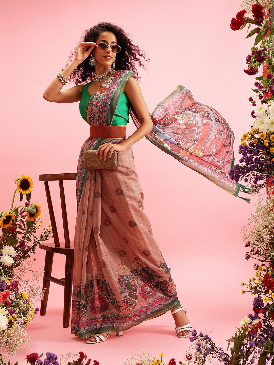 Silk Land Cotton Blend Printed Kalamkari Saree