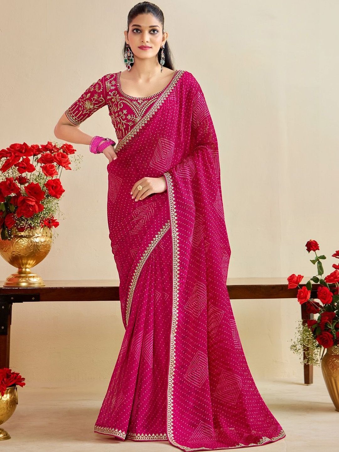 Silkena Heavy Work Bandhani Saree Women