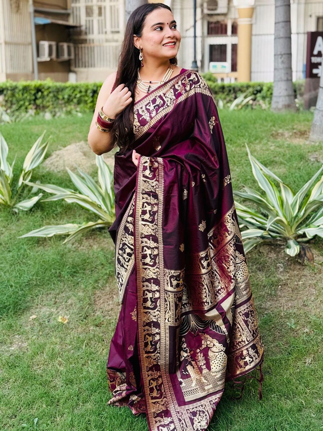 SILKWEAR Zari Baluchari Kalamkari Saree