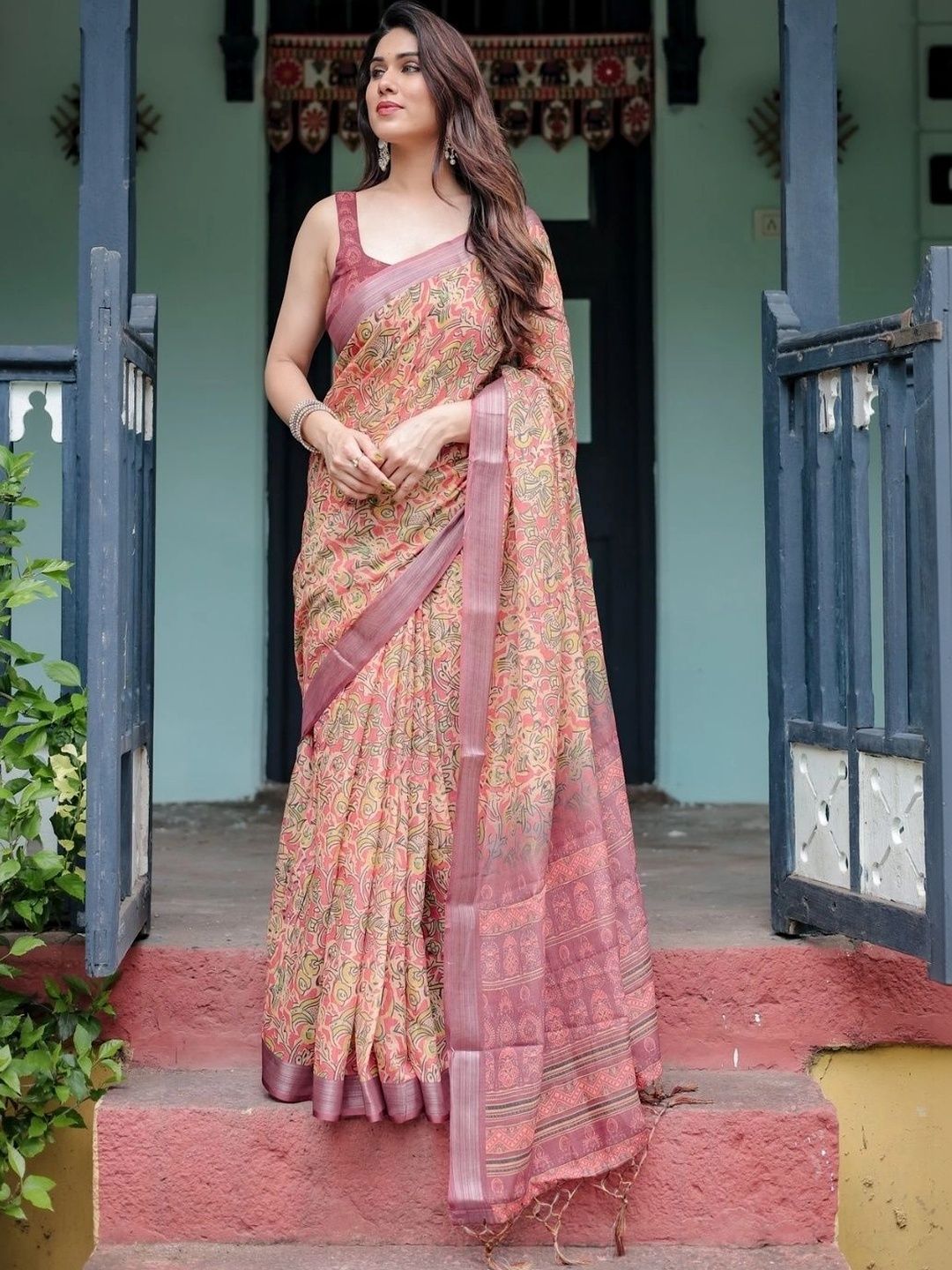 SPIRISA Pure Cotton Handloom Kalamkari Saree