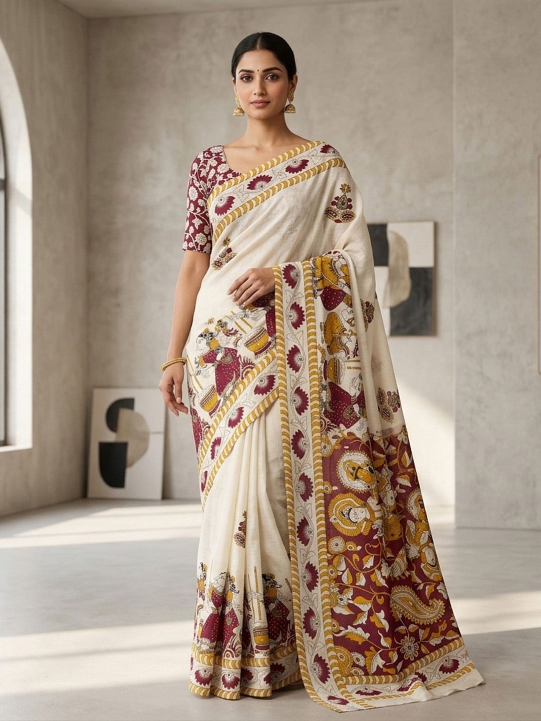 Stava Pure Linen Block Print Saree