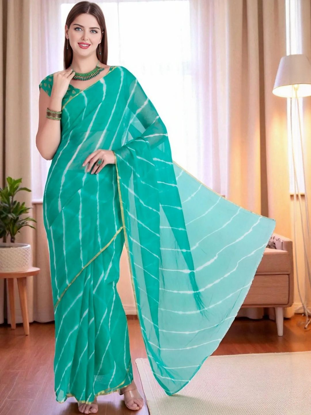 Striped Chiffon Saree | Casual Saree For Women