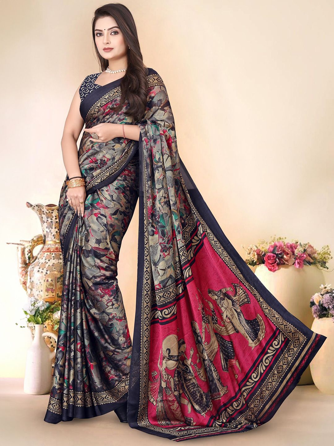 SUPERLAXMI Printed Pure Chiffon Kalamkari Saree