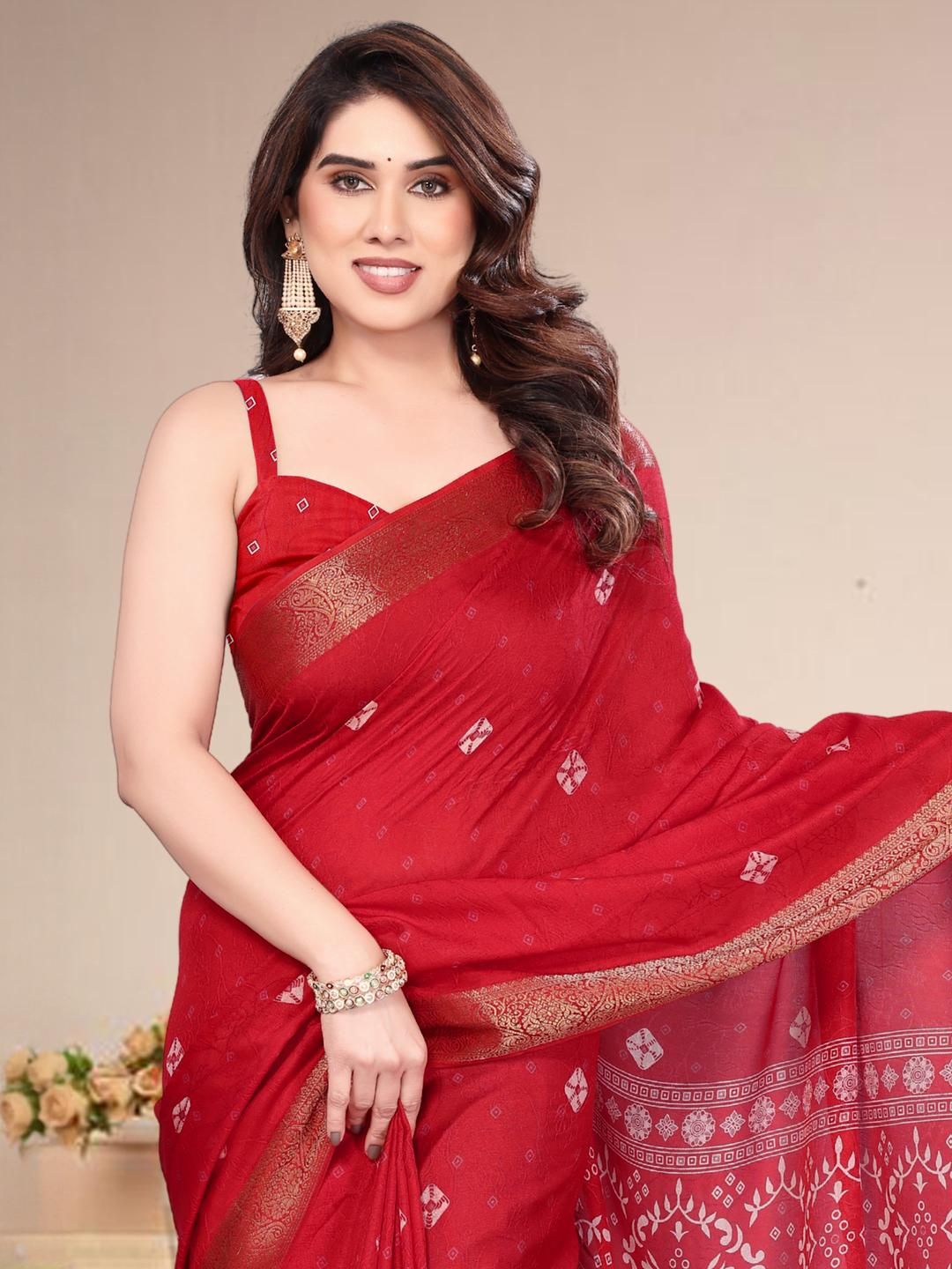 Superlaxmi Tie and Dye Zari Bandhani Saree
