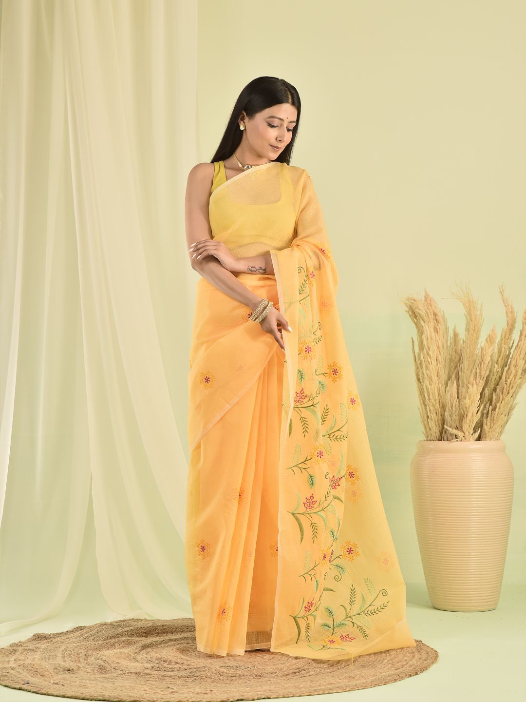 Sutra Attire Silk Cotton Kota Chikankari Sarees