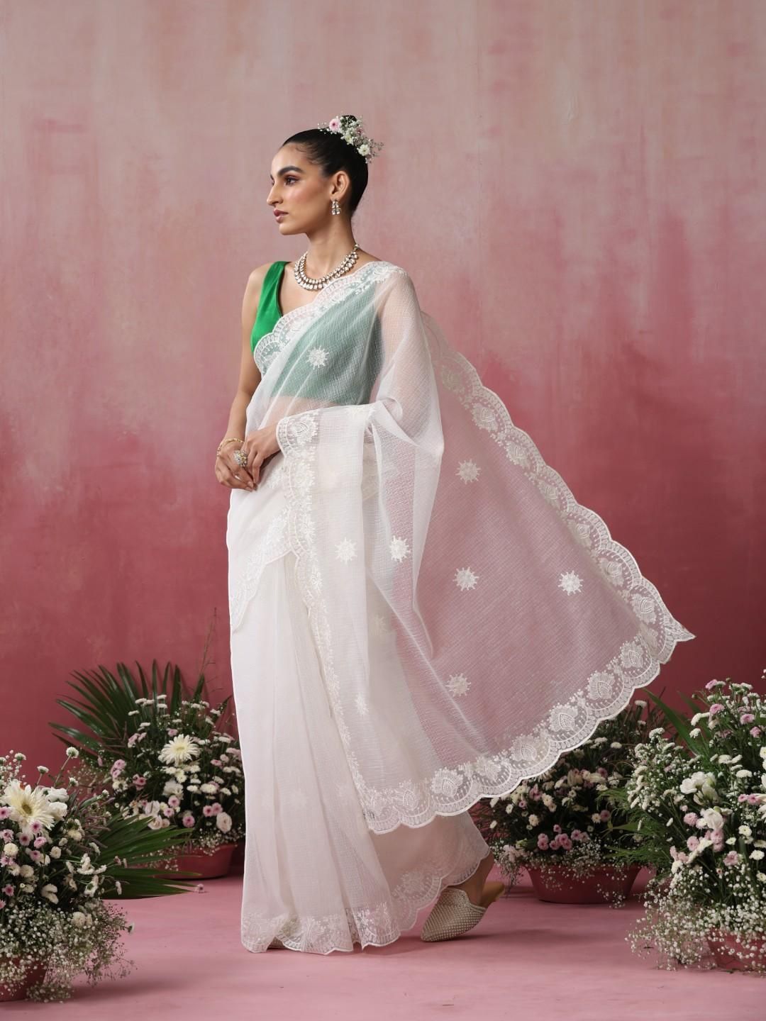 Swtantra Floral Designer Chikankari Sarees