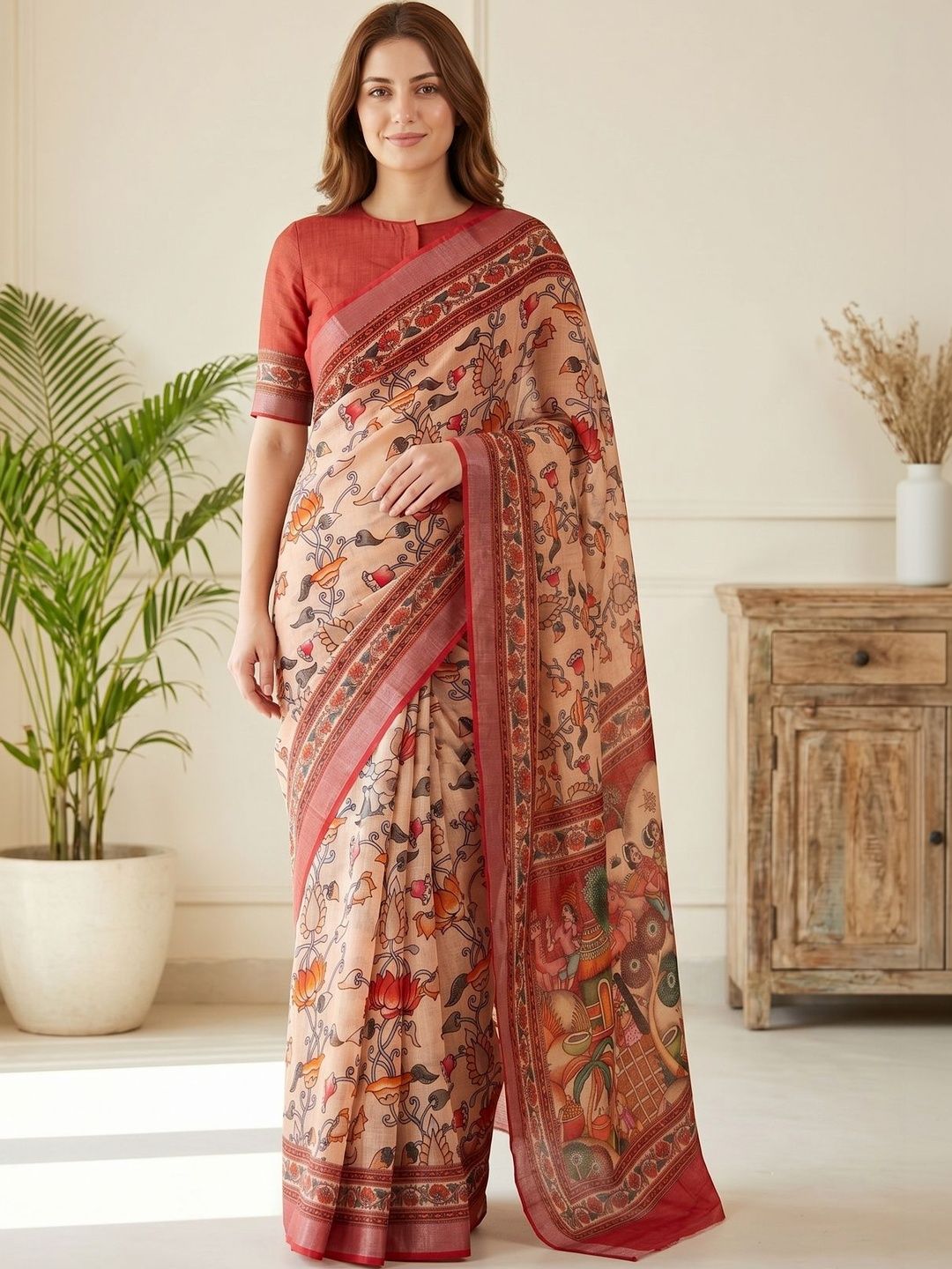 SZN Art Silk Khadi Kalamkari Saree