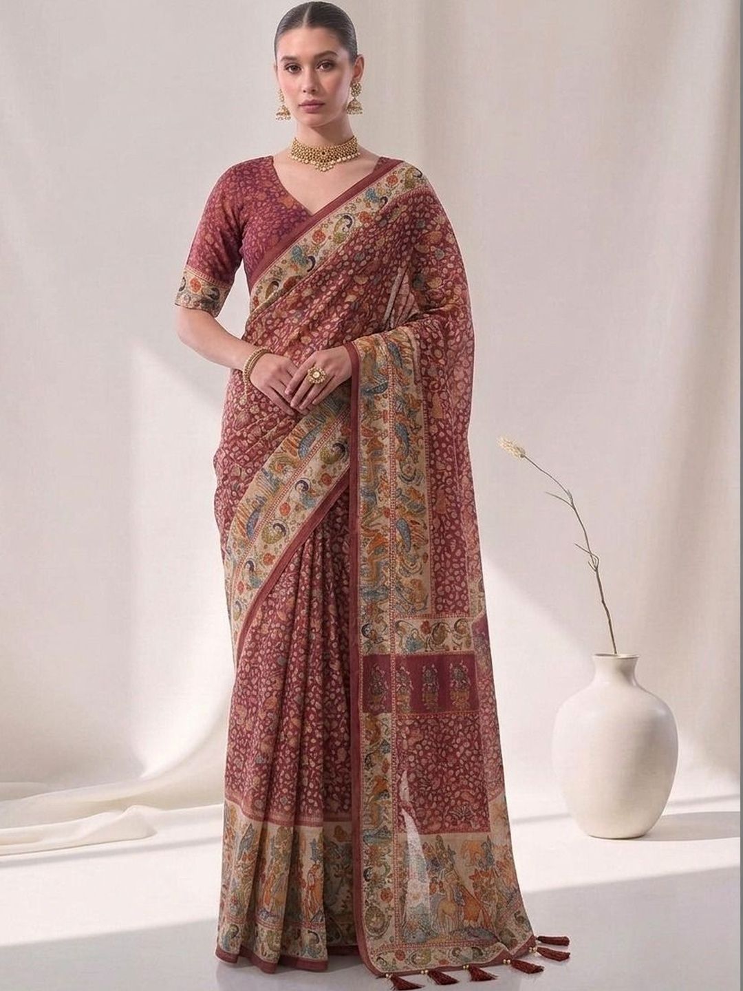 SZN Floral Khadi Linen Saree
