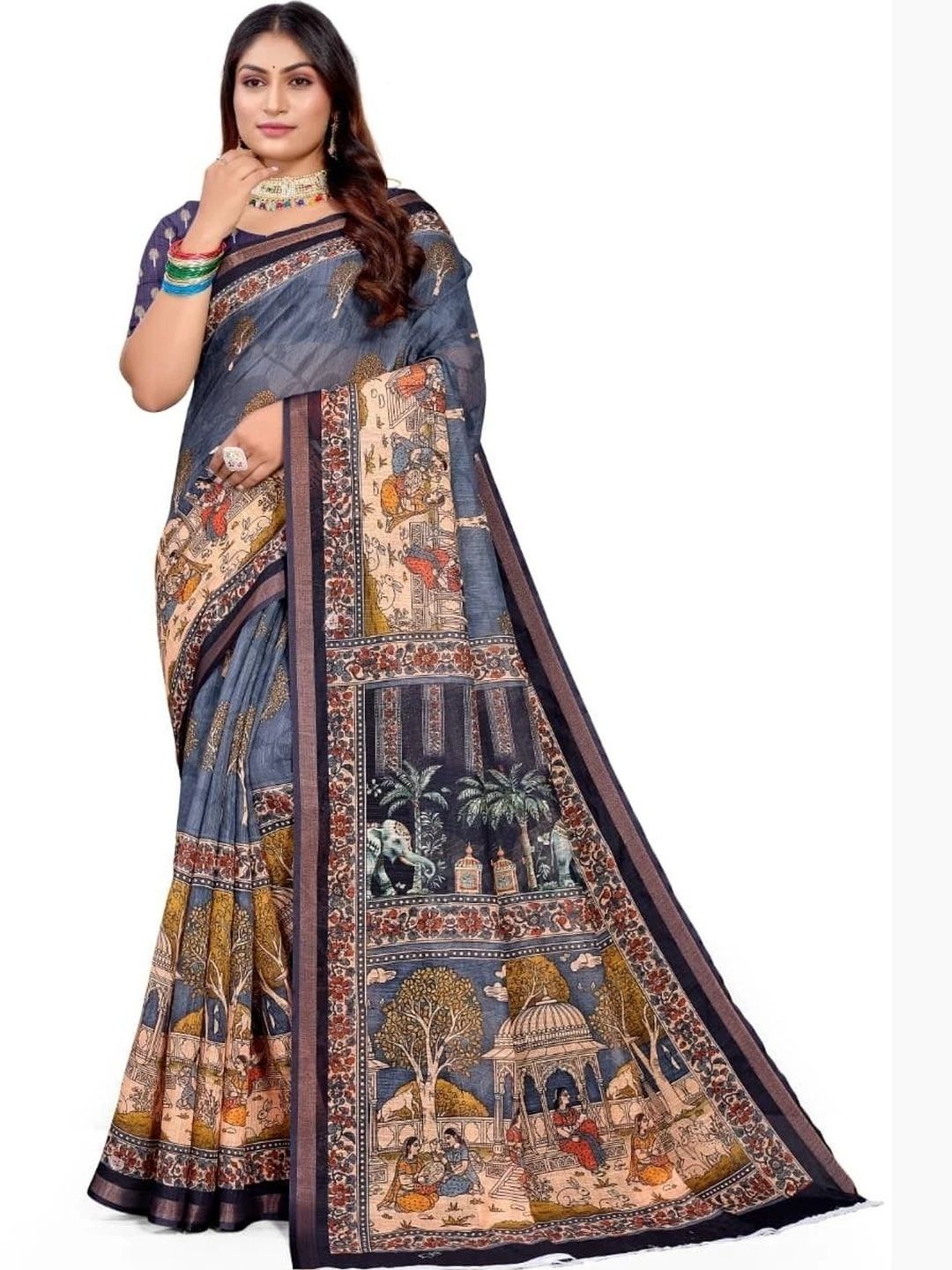 SZN Khadi Cotton Blend Kalamkari Saree