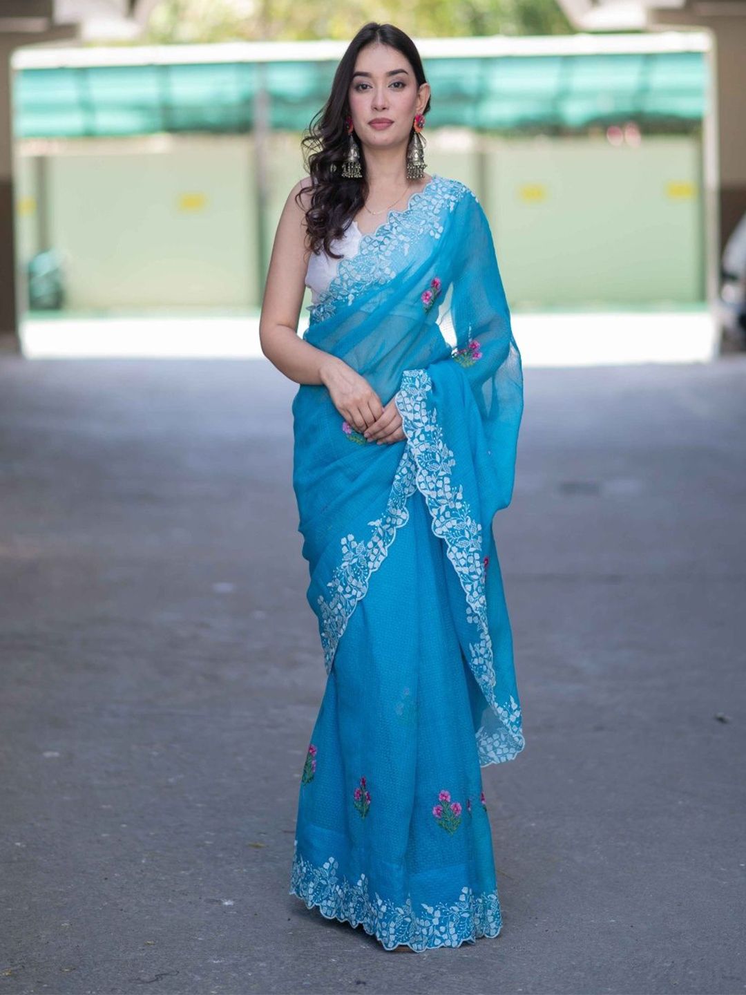The Raksha Store Printed Cotton Chikankari Sarees