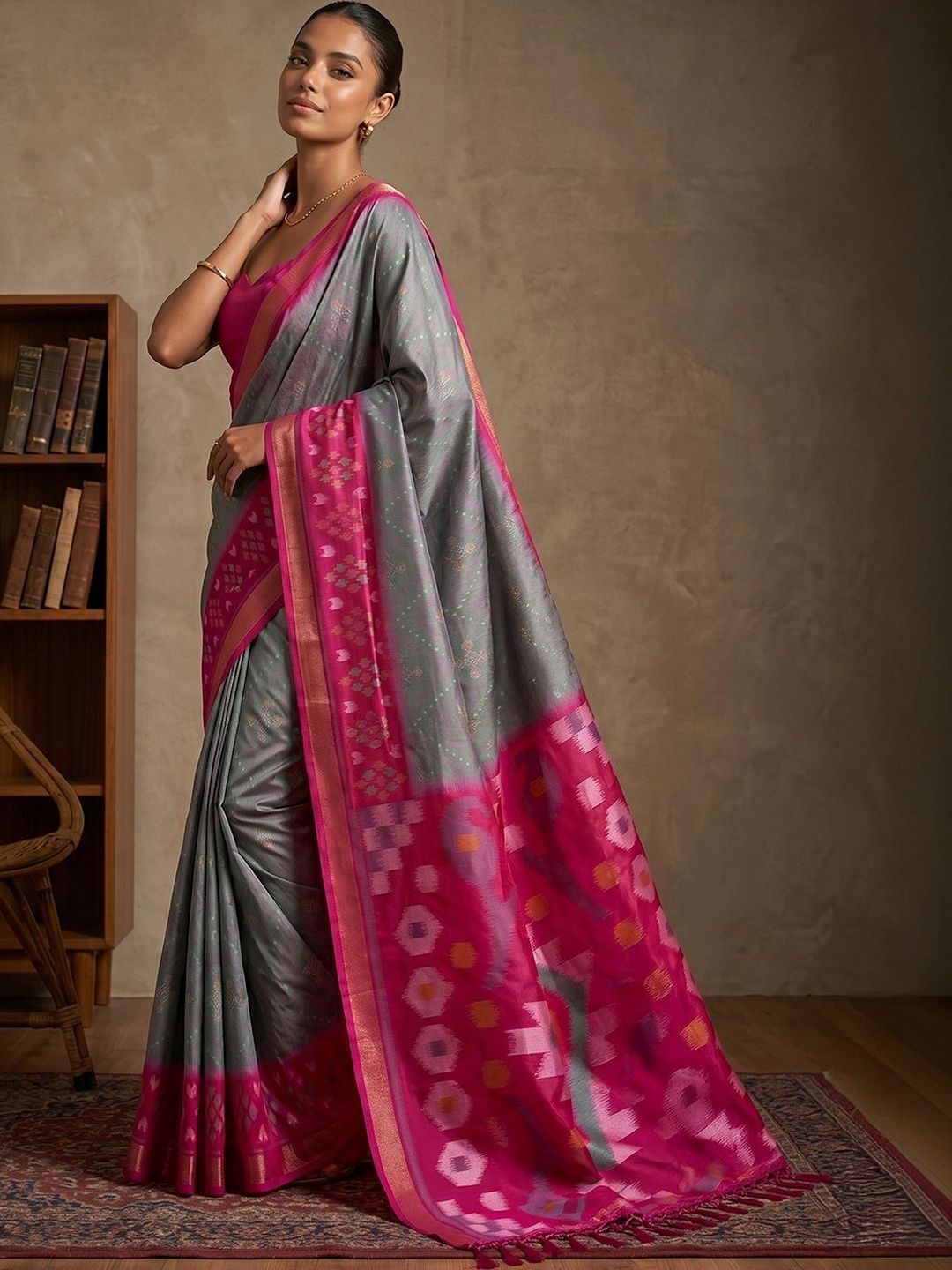 Thread Box Designer Woven Pattern Ikat Sarees