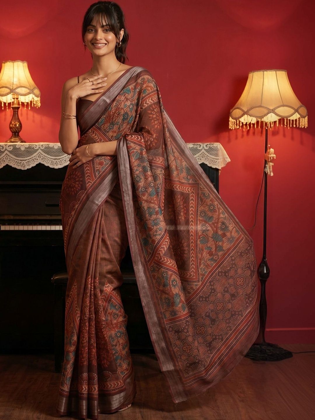 THREAD BOX Printed Kalamkari Kanjeevaram Saree