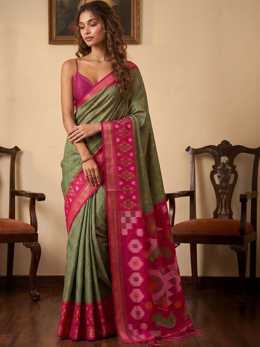 Thread Box Zari Art Silk Designer Ikat Sarees