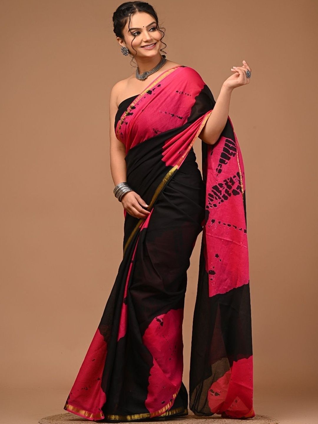 Tie and Dye Zari Cotton Ikat Saree