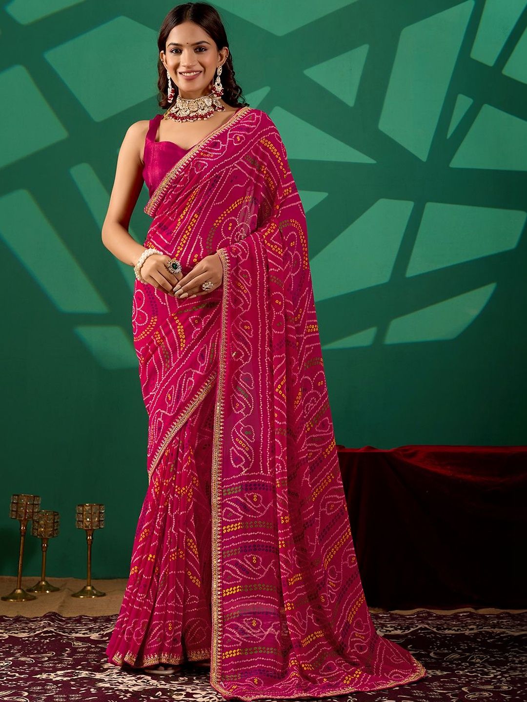 Tina Fashion Sequinned Bandhani Georgette Saree