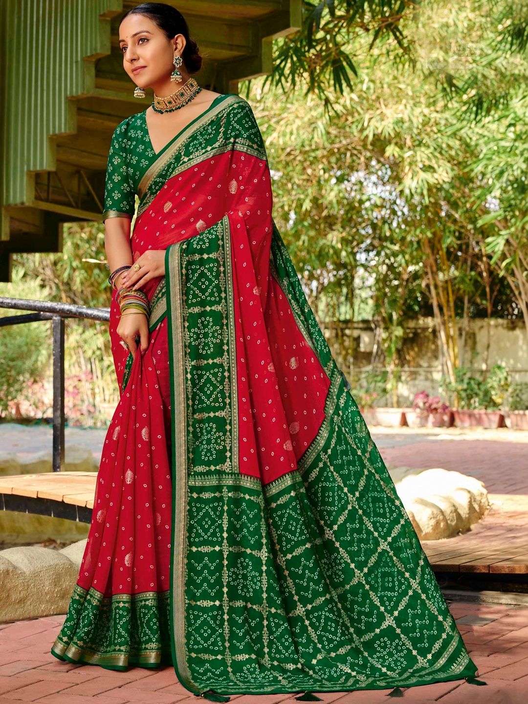 TIRA Poly Georgette Bandhani Saree Women