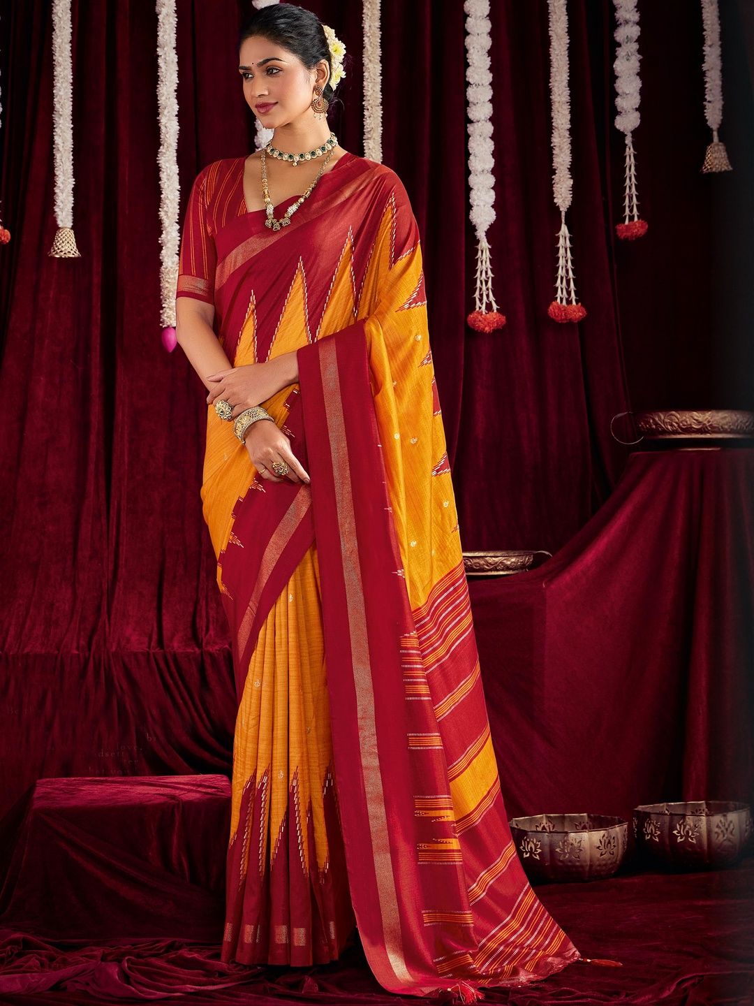 TIRA Zari Handloom Silk Blend Ikat Sarees
