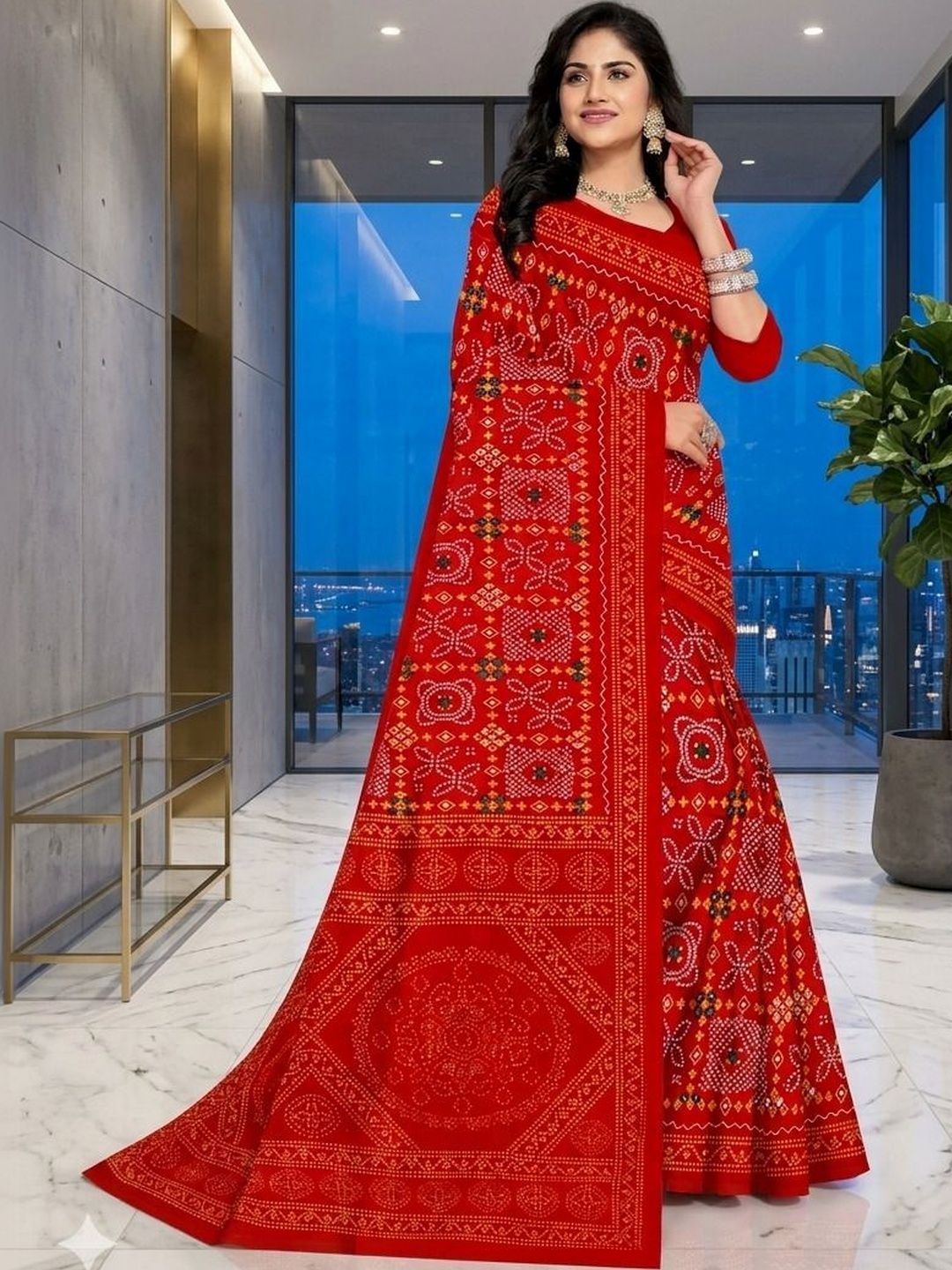 Traditional Bandhani Pure Cotton Saree Women