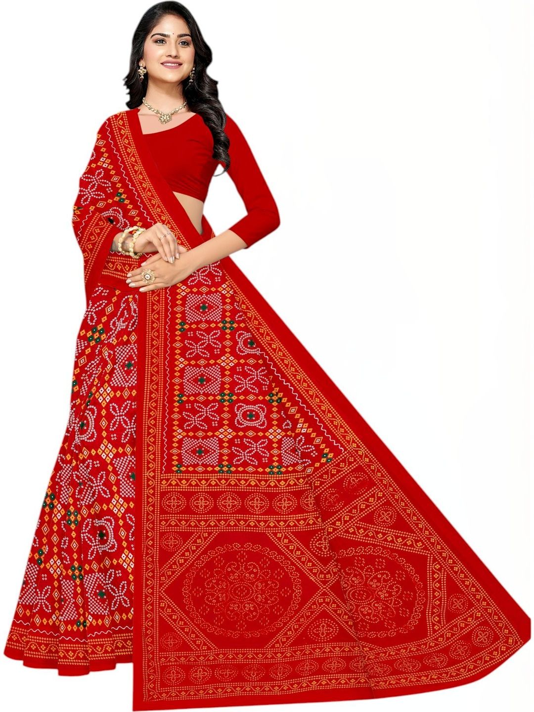 Traditional Cotton Bandhani Saree Women