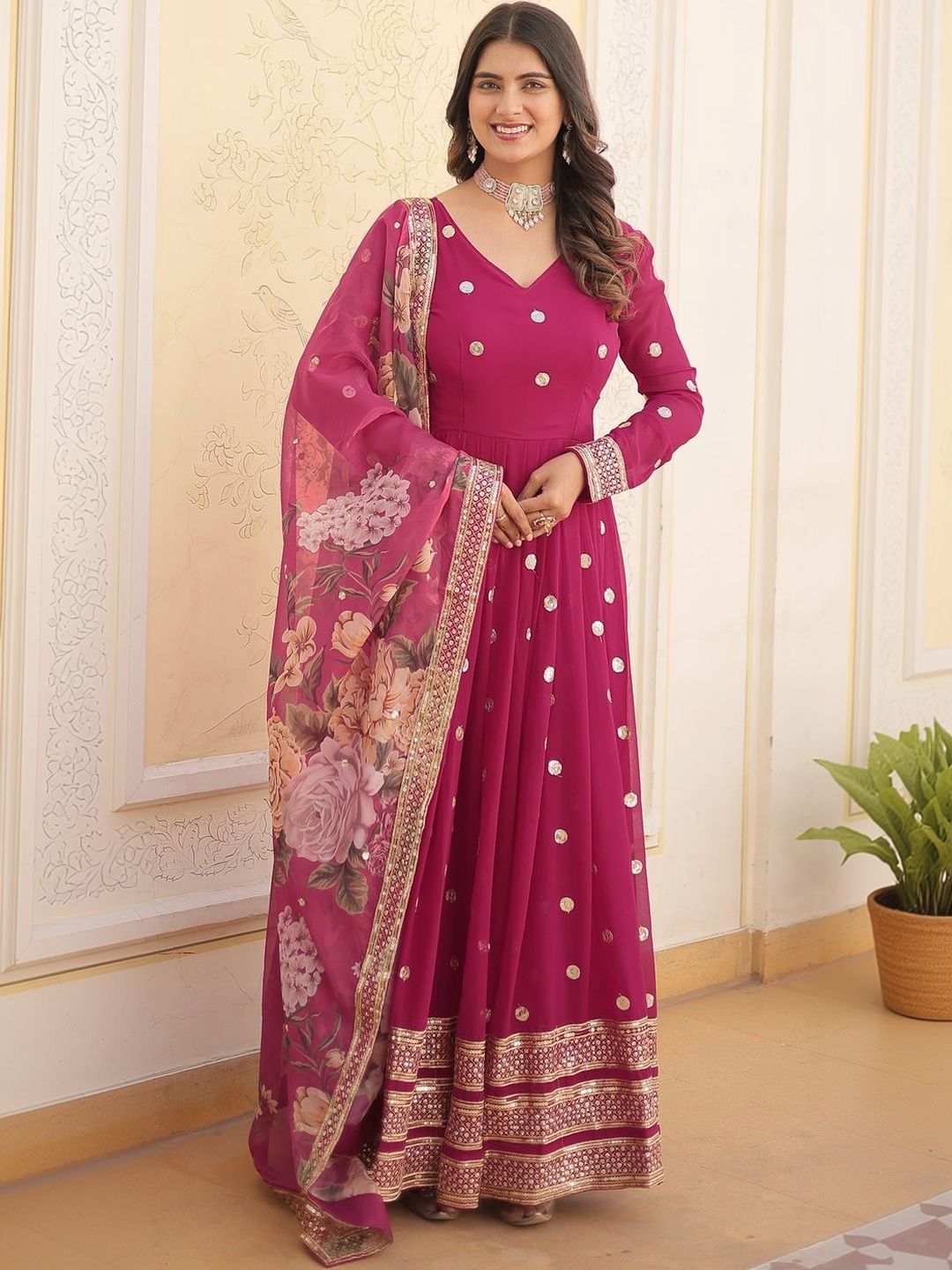 V-Neck Fit & Flare Indo-Western & Ethnic Dress for Women
