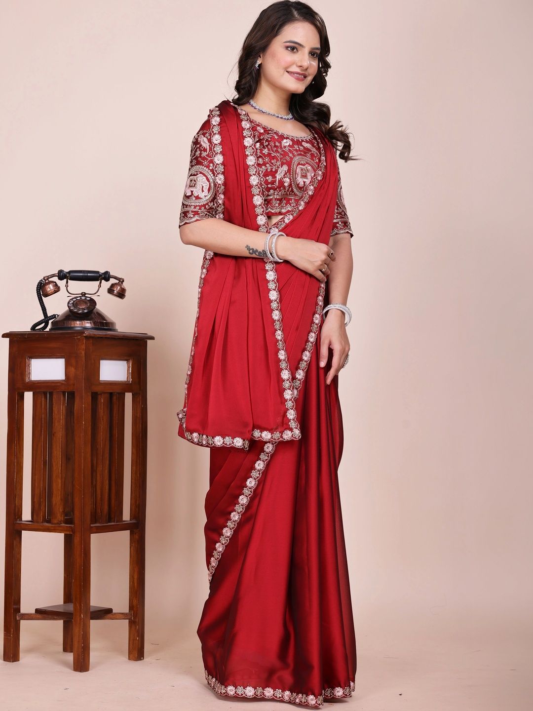 Vastra Drape Embroidered Silk Kalamkari Saree