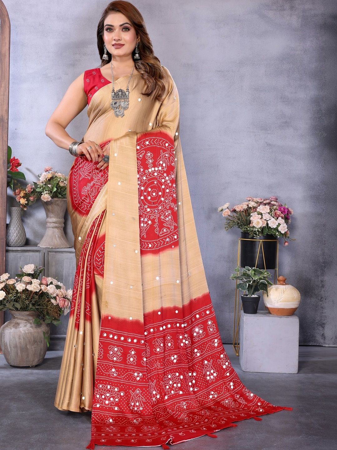 Vibhagyaa Art Silk Bandhani Saree Women