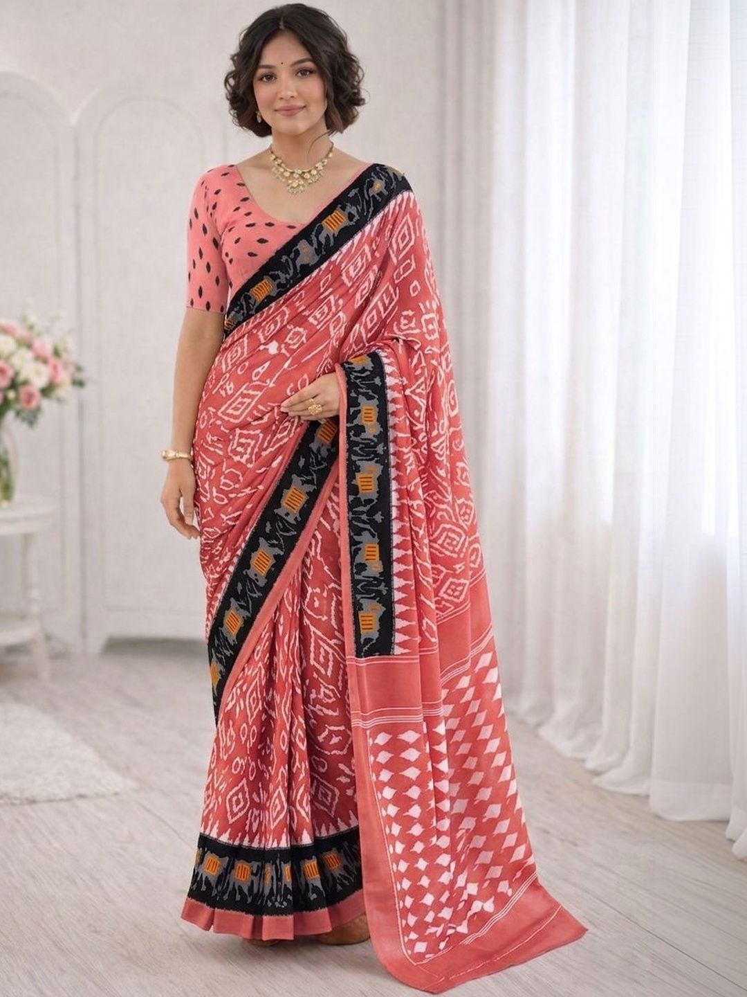 Vibhagyaa Cotton Ikat Printed Saree