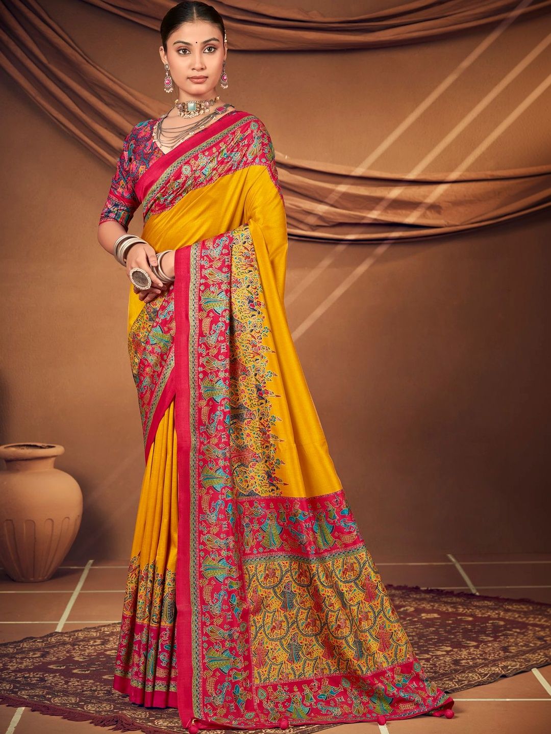 Vipul Silk Cotton Kalamkari Saree