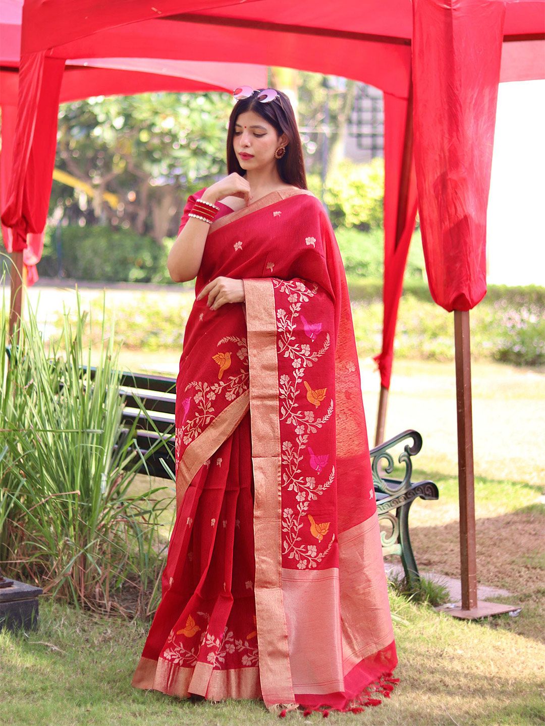 Vishnu Weaves Silk Blend Kalamkari Saree with Zari