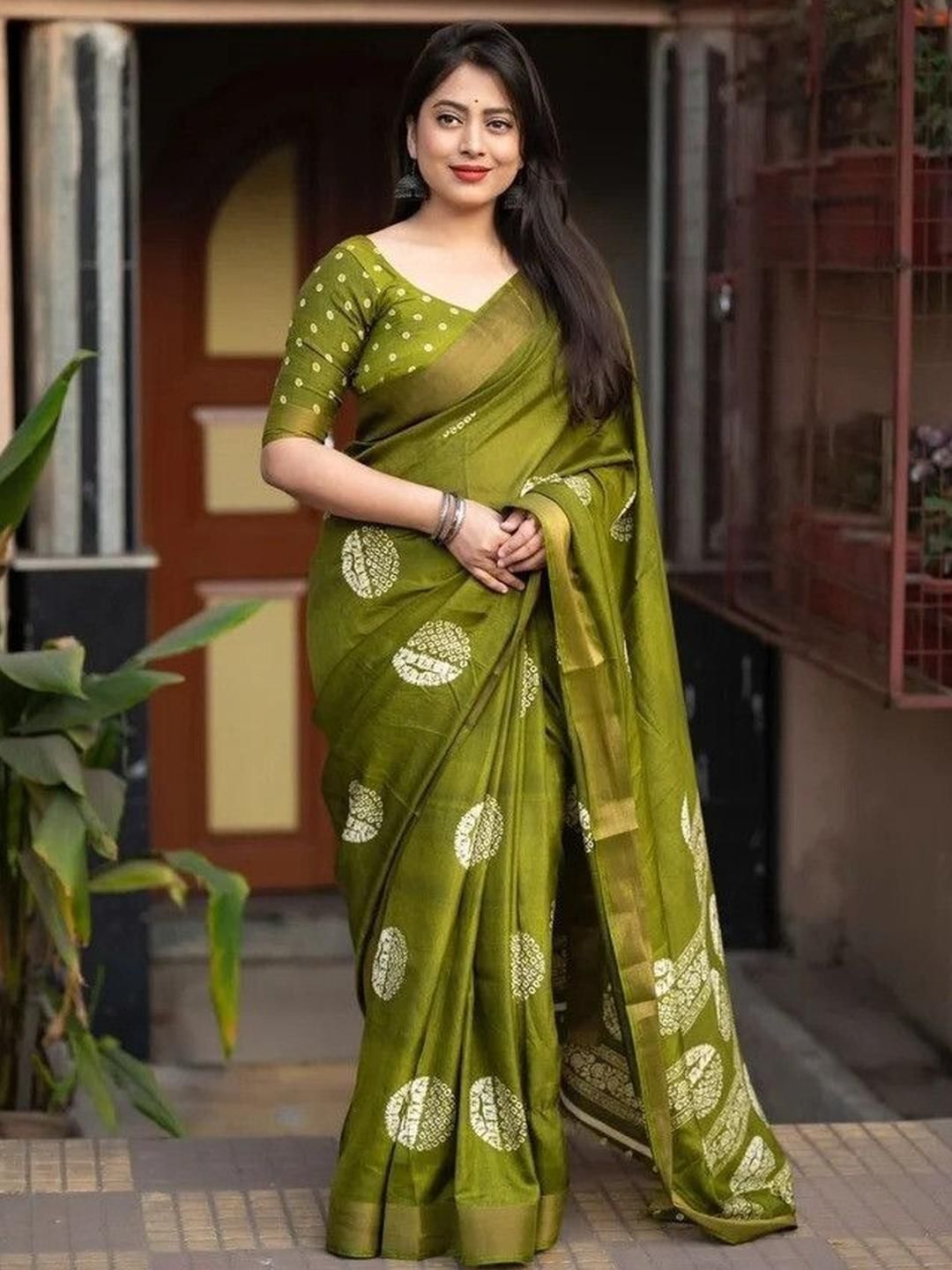 Woven Zari Designer Bandhani Saree Women