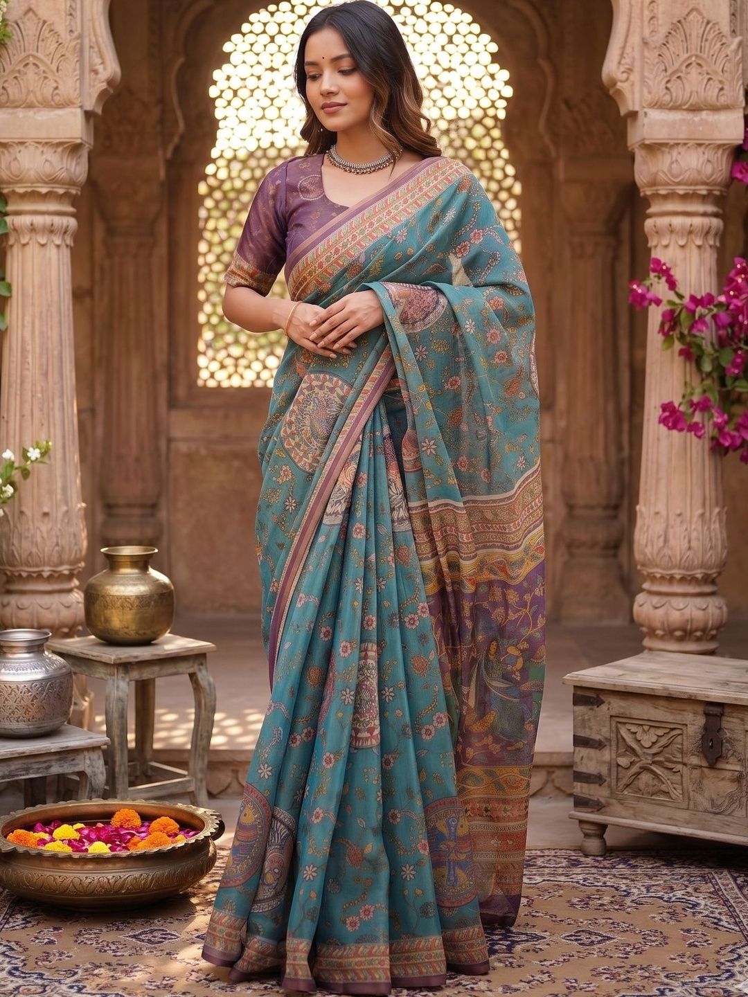 You Shop We Ship Zari Cotton Blend Handloom Saree