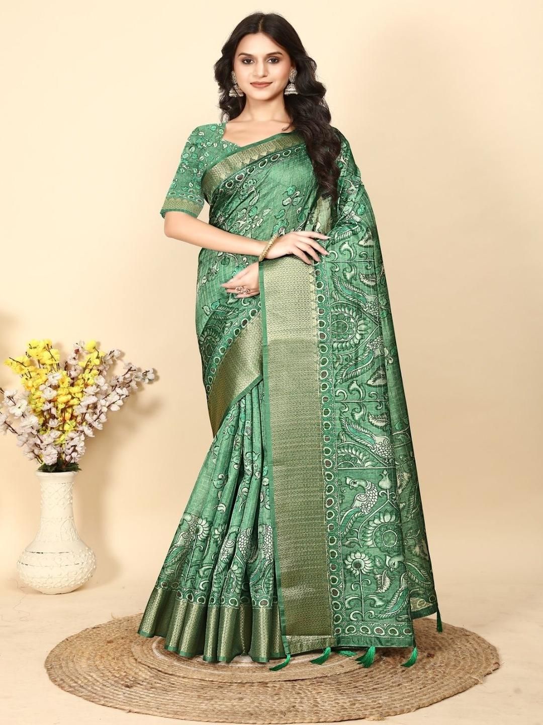 Zari Print Bandhani Saree Women Ethnic Motifs